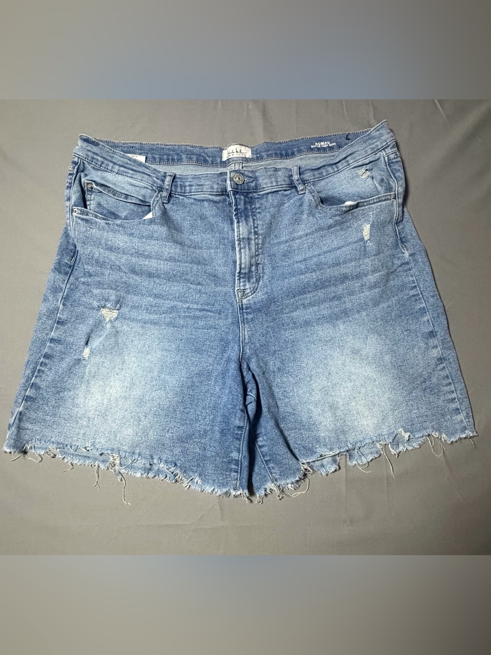 Nicole Miller New York Nomad Super High Rise Distressed Denim Shorts Light Wash